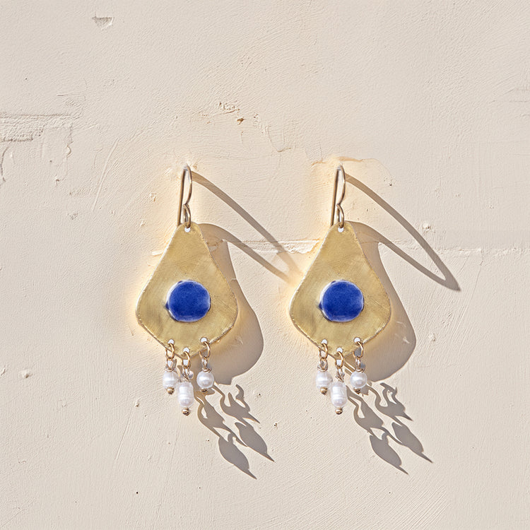 Orecchini Lobati Ceramica Blu