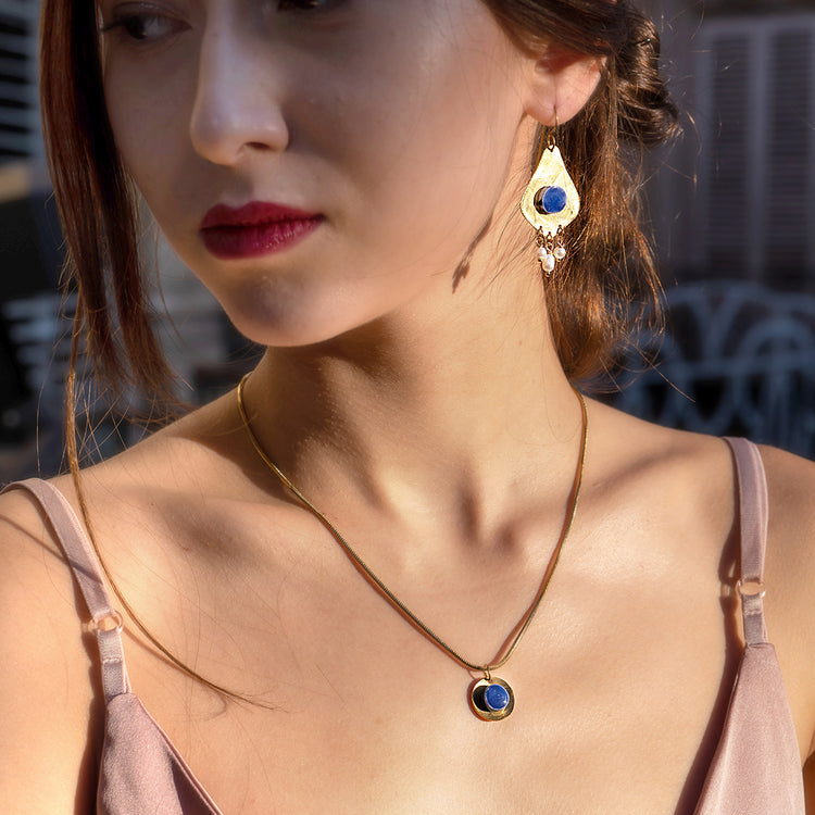 Orecchini Lobati Ceramica Blu