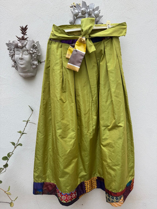 Lime Breeze Duo – Handcrafted Taffeta Skirt