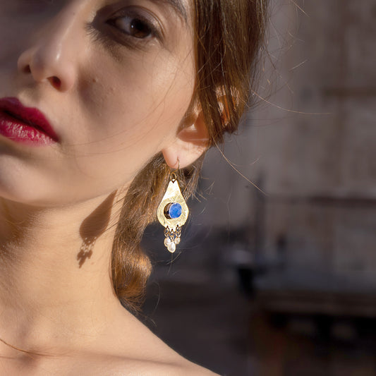 Orecchini Lobati Ceramica Blu